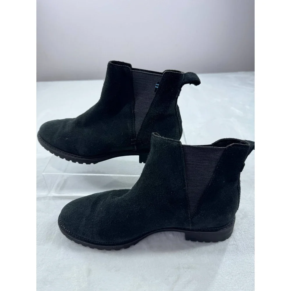 TOMS Cleo Chelsea Boot Women's 6 Black Suede Pull-On Ankle Round Toe Winter‎